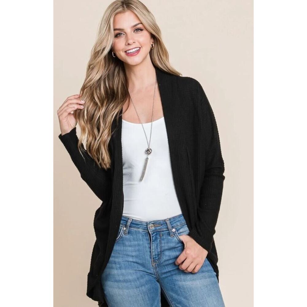 Socialite Women's‎ Cocoon Brushed Waffle Knit Long Sleeve Cardigan Black XS $62